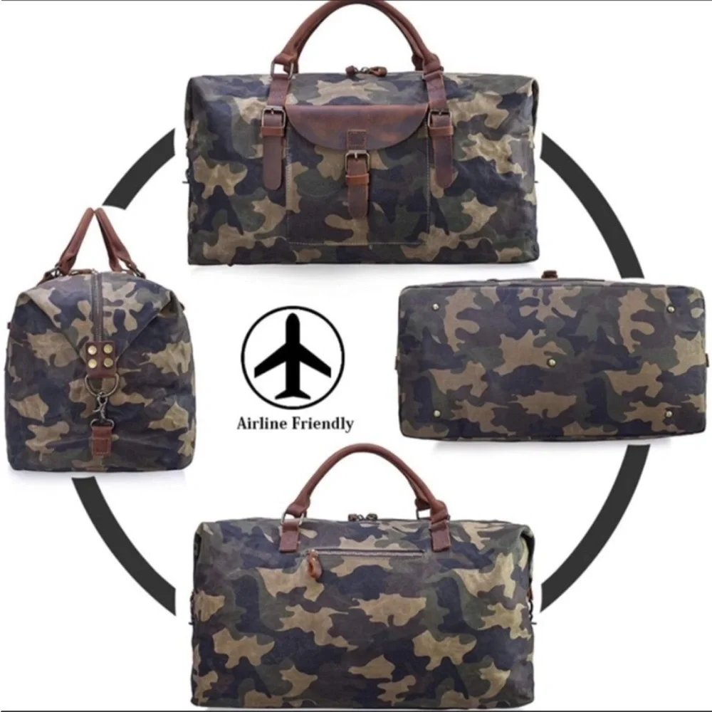 Oversized Duffel Bag Waterproof Canvas Leather Hand Bag with Toiletry Bag